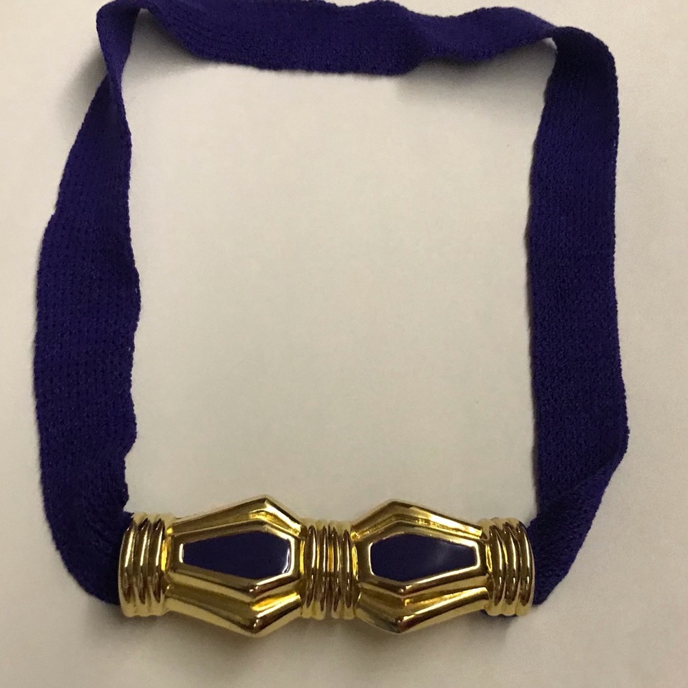 Designer Purple Knit Belt Gold Color Enamel on Both Parts of Buckle 31 7/8” Long